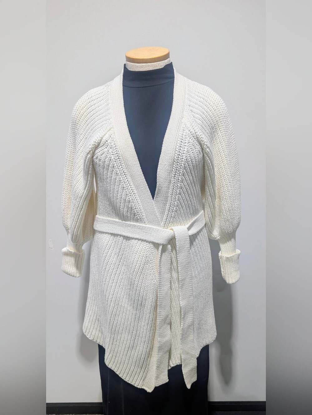 Lucca Belted Cream Open-Front Knit Cardigan